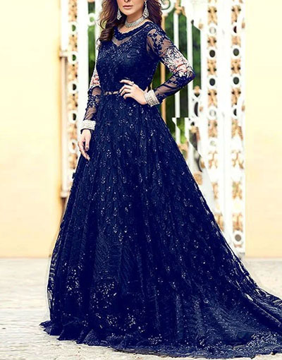 Handwork Heavy Embroidered Navy Blue Net Bridal Maxi Dress 2023 Price in Pakistan