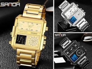 Original Sanda WR3BAR Men's Triple Time Stainless Steel Watch 6023
