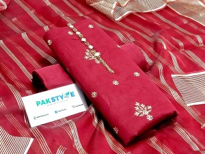 Banarsi Style Embroidered Cotton Lawn Dress with Lining Organza Dupatta