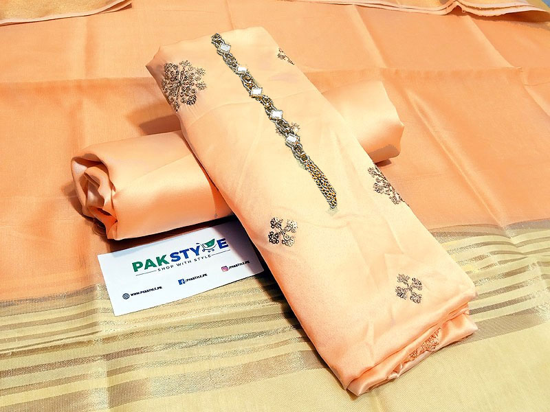Banarsi Style Embroidered Shamoz Silk Dress with Silk Jhalar Dupatta Price in Pakistan