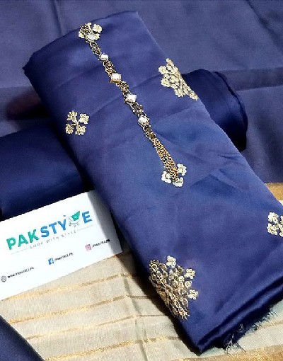 Banarsi Style Embroidered Shamoz Silk Dress with Silk Jhalar Dupatta Price in Pakistan