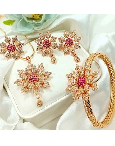 Elegant Floral Design Locket Set with Kara Bracelet & Earrings Price in Pakistan