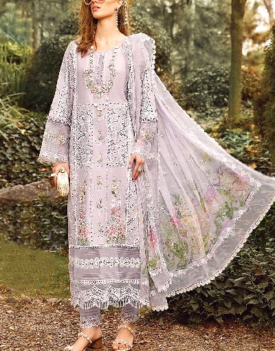 Luxury Schiffli Embroidered Lawn Dress 2024 with Digital Print Silk Dupatta Price in Pakistan