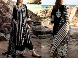 Luxury Heavy Embroidered Black Lawn Dress 2023 with Organza Dupatta Price in Pakistan