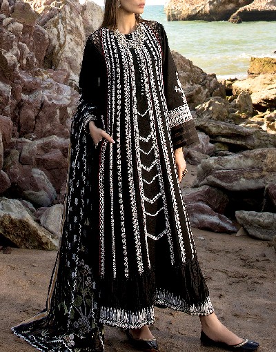 Luxury Heavy Embroidered Black Lawn Dress 2024 with Organza Dupatta Price in Pakistan