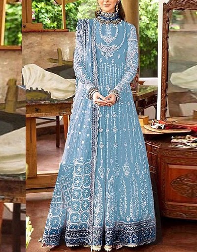 Luxury Handwork Heavy Embroidered Net Bridal Maxi Dress