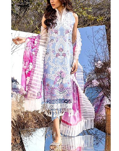 Luxury Heavy Embroidered Lawn Dress with Digital Print Silk Dupatta Price in Pakistan