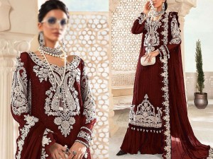 3D & Handwork Heavy Embroidered Chiffon Wedding Dress 2023 Price in Pakistan