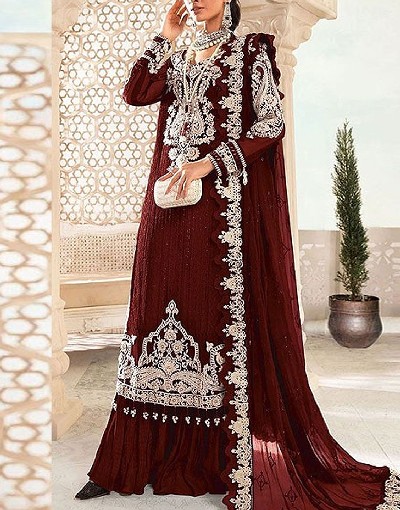 3D Handwork & Heavy Embroidered Chiffon Wedding Dress 2023 Price in Pakistan