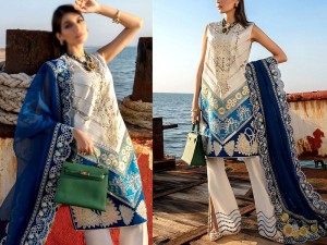 Luxury Heavy Schiffli Embroidered Lawn Dress with Embroidered Organza Dupatta Price in Pakistan