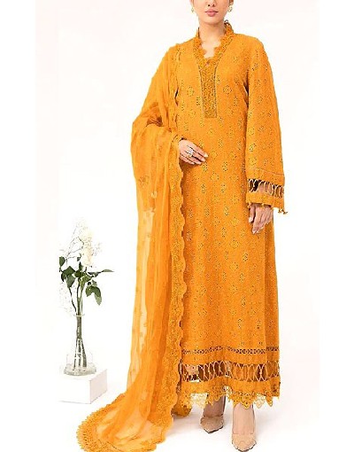 Luxury Schiffli Embroidered Lawn Dress with Embroidered Chiffon Dupatta Price in Pakistan