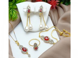 AD Zircon Combo Jewelry Set with Adjustable Bracelet & Ring Price in Pakistan