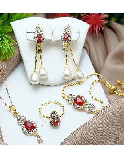 AD Zircon Combo Jewelry Set with Adjustable Bracelet & Ring Price in Pakistan