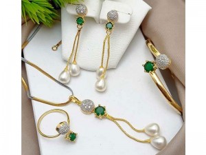AD Zircon Necklace Set with Adjustable Bracelet & Ring Price in Pakistan