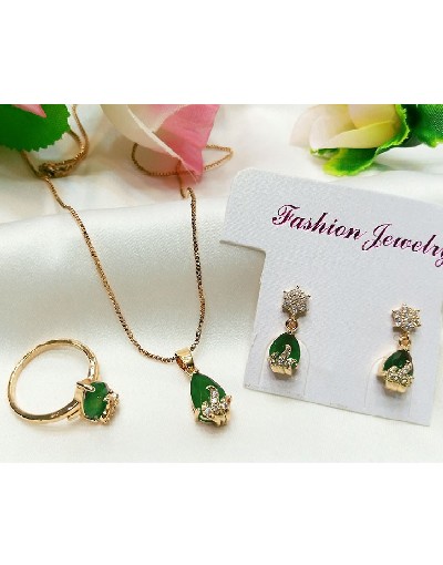 Beautiful Green Faux Ruby Necklace, Earrings & Ring Jewelry Set Price in Pakistan