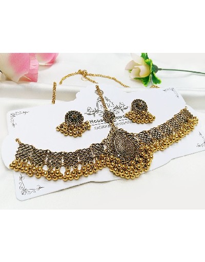 Antique Style Golden Matha Patti with Earrings Price in Pakistan