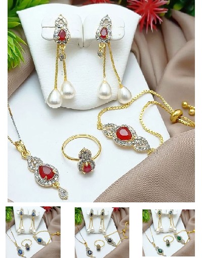 AD Zircon Combo Jewelry Set with Adjustable Bracelet & Ring Price in Pakistan