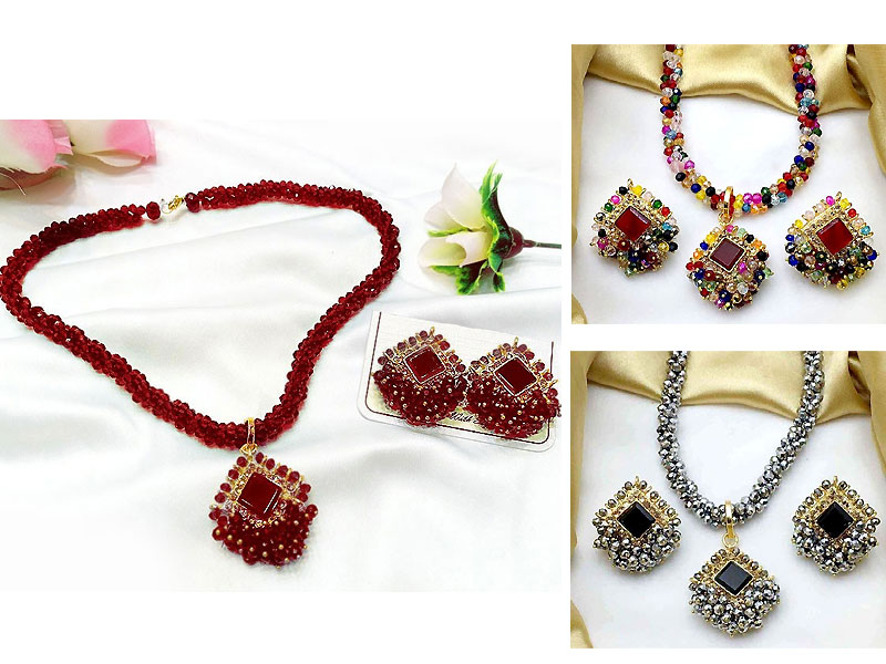 Elegant Mala Necklace Set with Earrings of Your Color Choice Price in Pakistan