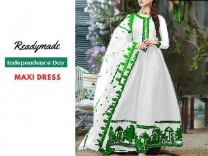 Readymade Independence Day 3-Piece Embroidered Chiffon Maxi Dress Price in Pakistan