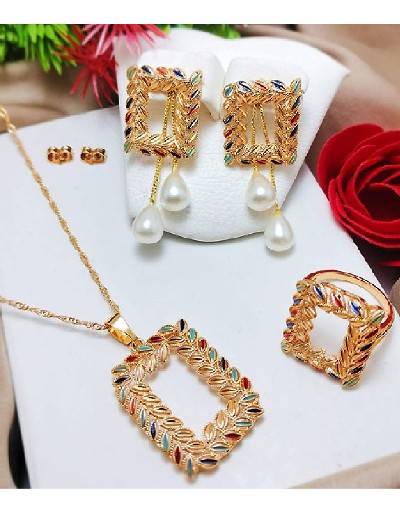 Adorable Gold Plated Necklace Set with Ring Price in Pakistan