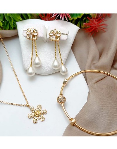 Gold Plated Combo Jewelry Set with Kara Bracelet Price in Pakistan