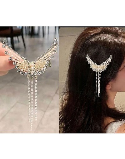Rhinestone Pearl Angel Wings Design Headdress Hair Clip