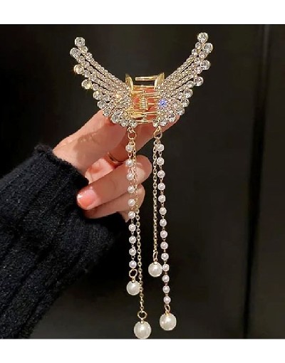 Rhinestone Pearl Angel Wings Design Hair Catcher - Golden Price in Pakistan