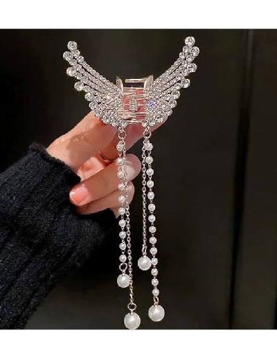 Rhinestone Pearl Angel Wings Design Hair Catcher - Silver Price in Pakistan