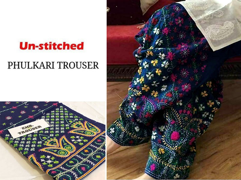 Unstitched Phulkari Embroidery Cotton Trouser Only Price in Pakistan