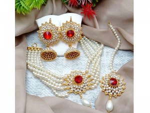 Elegant Pearl Choker Set with Jhumka Earrings & Teeka Price in Pakistan