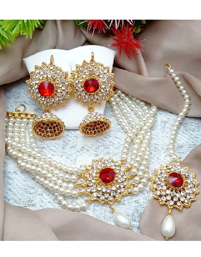 Elegant Pearl Choker Set with Jhumka Earrings & Teeka Price in Pakistan