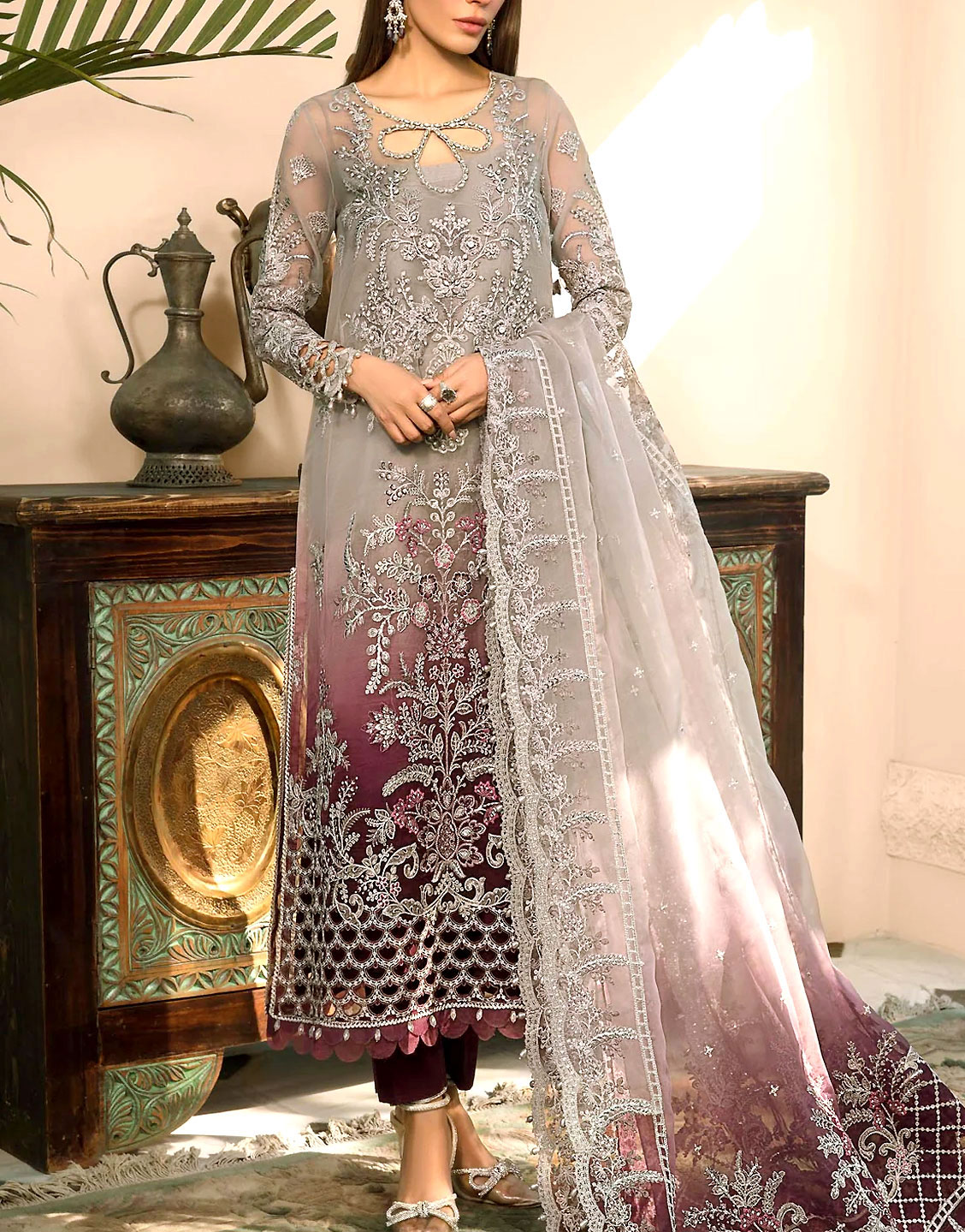 Luxury Handwork & Embroidered Ombre Style Organza Party Wear Dress Price in Pakistan