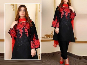 Trendy 2-Piece Embroidered Black Linen Dress 2023