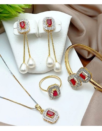 Adorable AD Zircon Necklace Set with Adjustable Bracelet & Ring Price in Pakistan