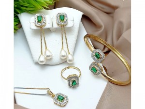 Adorable AD Zircon Necklace Set with Adjustable Bracelet & Ring Price in Pakistan