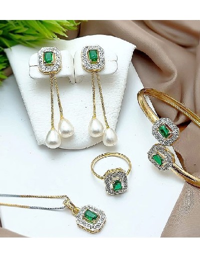 Adorable AD Zircon Necklace Set with Adjustable Bracelet & Ring Price in Pakistan