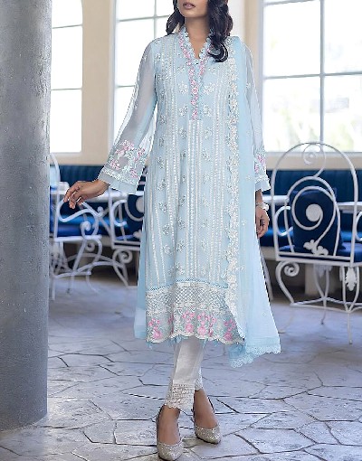 Heavy Embroidered Formal Chiffon Party Dress 2024