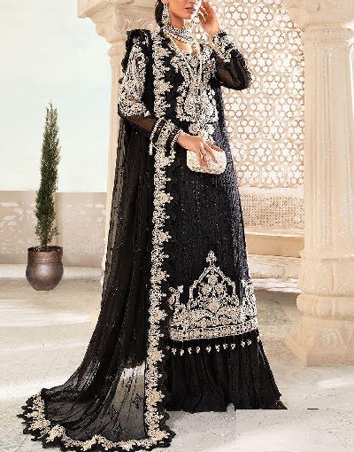 3D & Handwork Heavy Embroidered Chiffon Wedding Dress 2023 Price in Pakistan