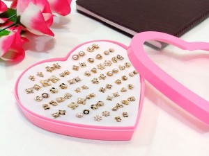 36 Pairs Golden Stud Earrings Set for Girls with Heart Shape Gift Packing Price in Pakistan