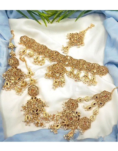 Stylish Bridal Choker Necklace Set with Earrings, Jhoomar & Tikka Price in Pakistan