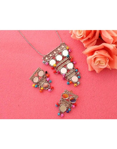 Antique Mirror Work Silver Necklace Set Price in Pakistan