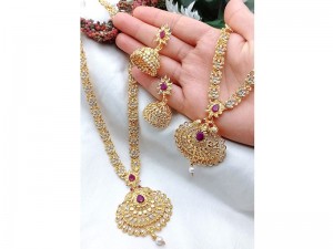 Indian Rajwadi Jewellery Set with Mala, Necklace & Jhumkis Price in Pakistan