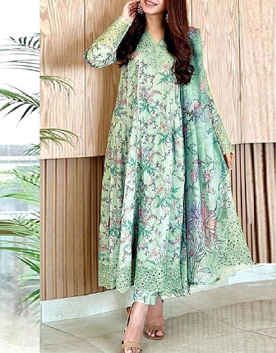 Digital Print Embroidered Lawn Dress with Digital Print Silk Dupatta Price in Pakistan