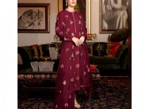Readymade 3-Piece Embroidered Shamoz Silk Dress with Emb. Organza Dupatta Price in Pakistan