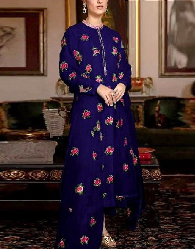 Readymade 3-Piece Embroidered Shamoz Silk Dress with Emb. Organza Dupatta Price in Pakistan