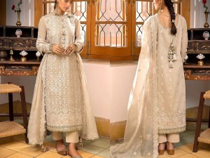 Luxury Heavy Embroidered Cotton Net Dress with Embroidered Net Dupatta