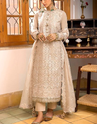 Luxury Heavy Embroidered Khaddi Net Dress with Embroidered Net Dupatta Price in Pakistan