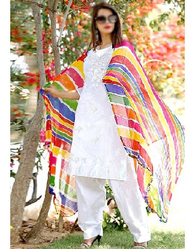 Elegant Embroidered Cotton Dress with Vibrant Color Chiffon Dupatta Price in Pakistan