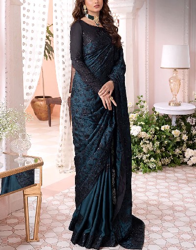 Luxury Heavy Embroidered Fancy Net Saree Dress 2024