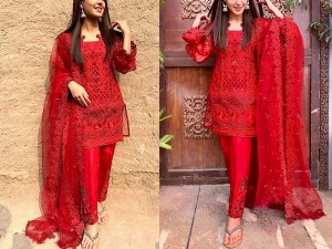 Luxury Heavy Embroidered Red Net Wedding Dress 2023 Price in Pakistan